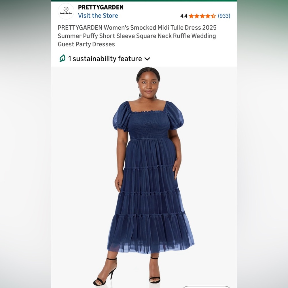 Women's Navy Smocked Midi Tulle Dress